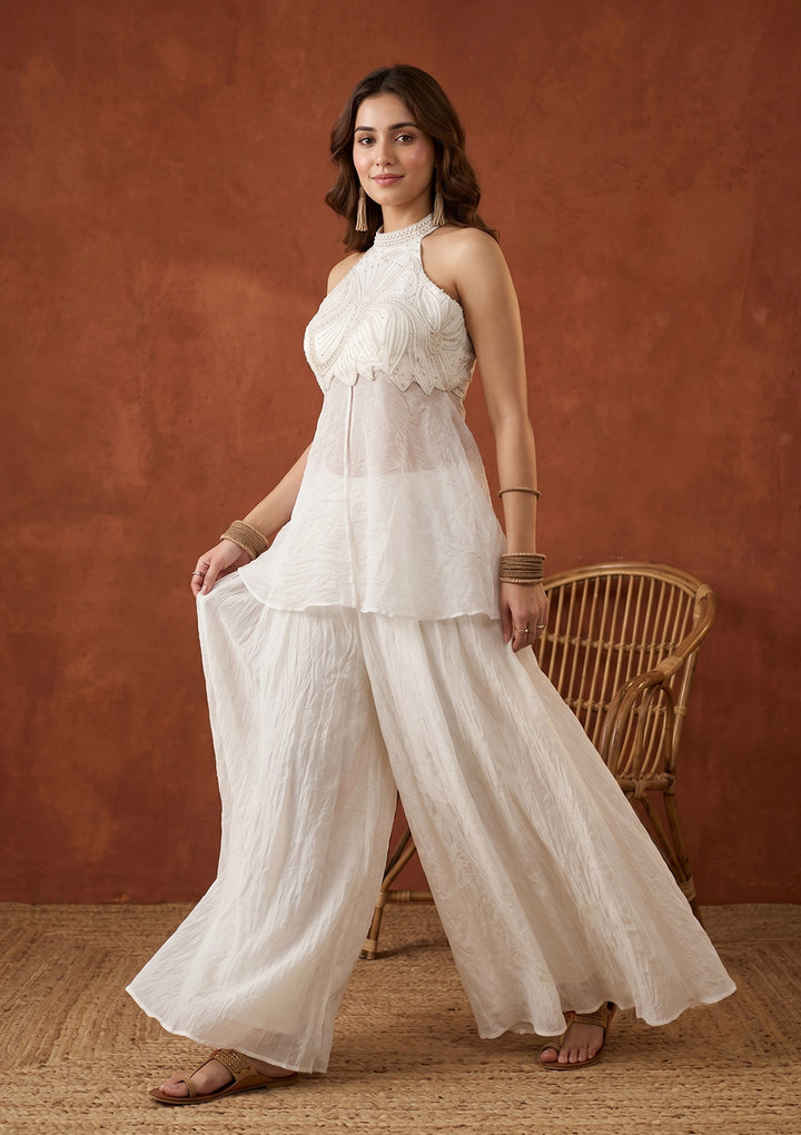 Off White Cutdana Tissue Readymade Salwar Suit