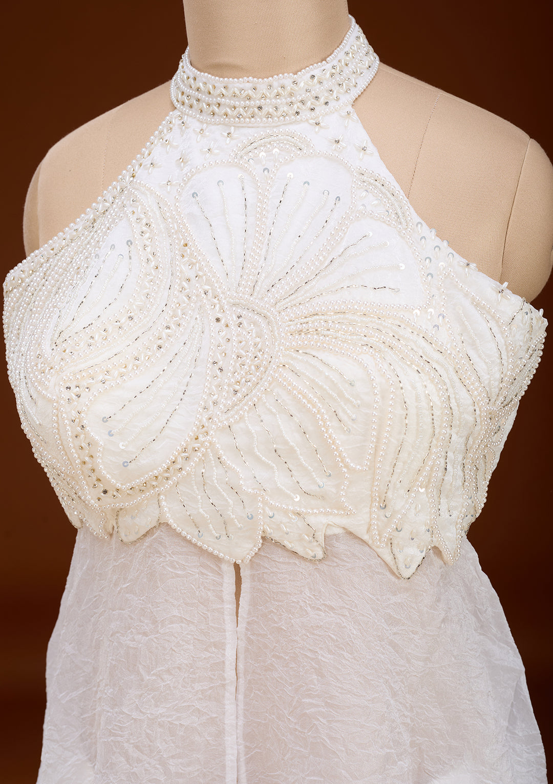 Off White Cutdana Tissue Readymade Salwar Suit