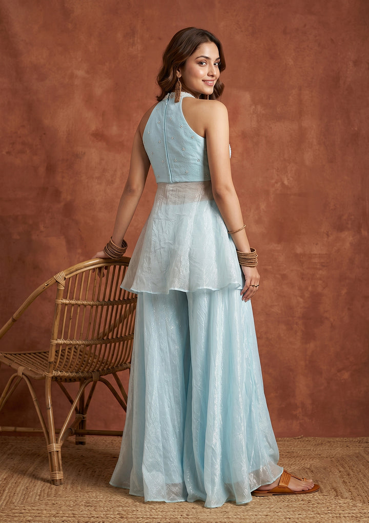 Sky Blue Cutdana Tissue Readymade Salwar Suit