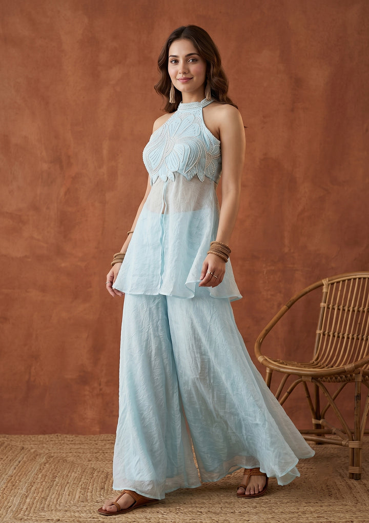 Sky Blue Cutdana Tissue Readymade Salwar Suit