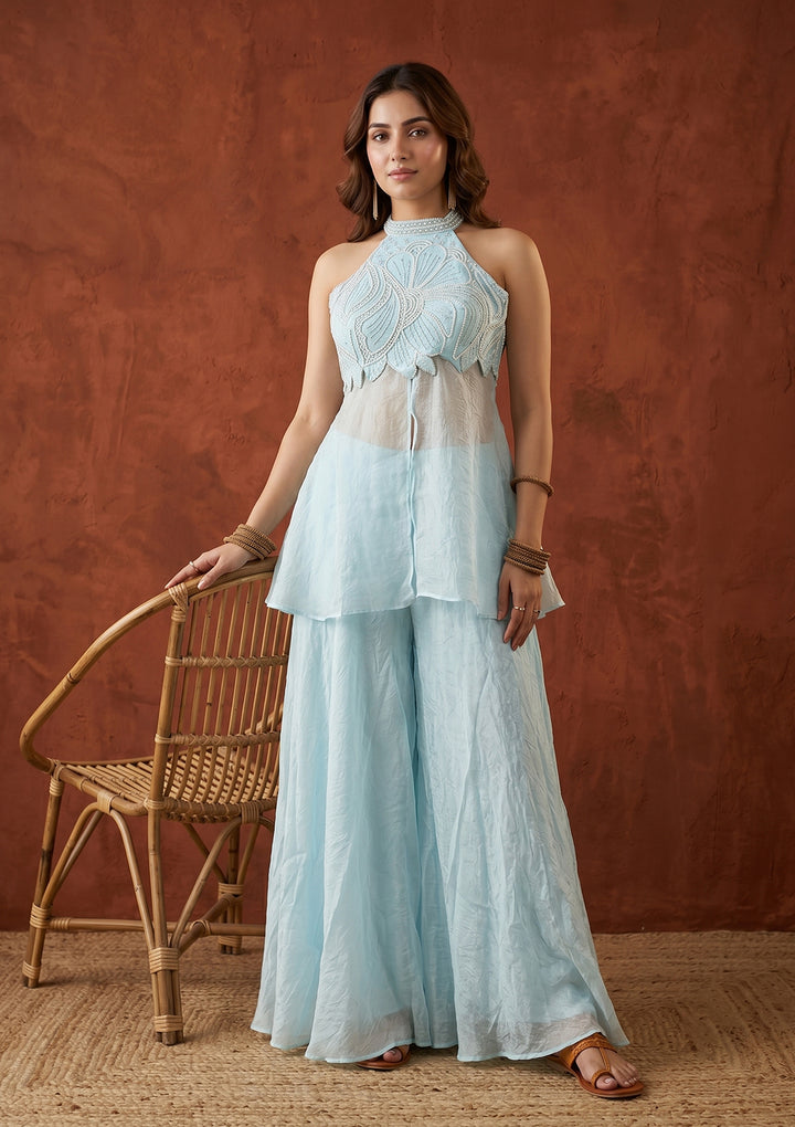 Sky Blue Cutdana Tissue Readymade Salwar Suit