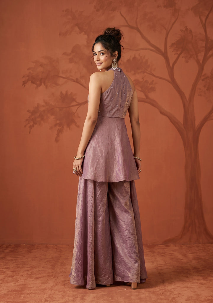 Mauve Cutdana Tissue Readymade Salwar Suit