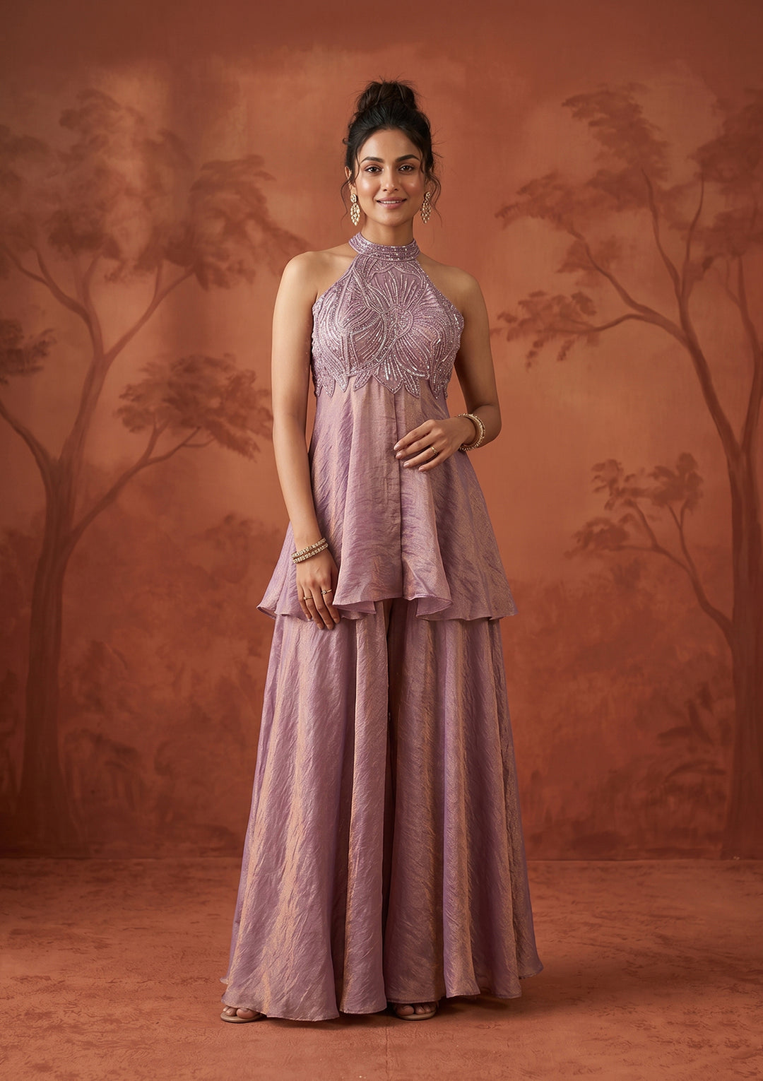 Mauve Cutdana Tissue Readymade Salwar Suit