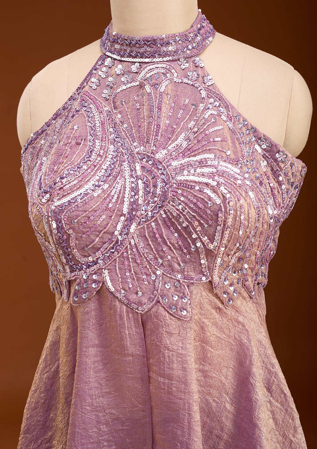 Mauve Cutdana Tissue Readymade Salwar Suit