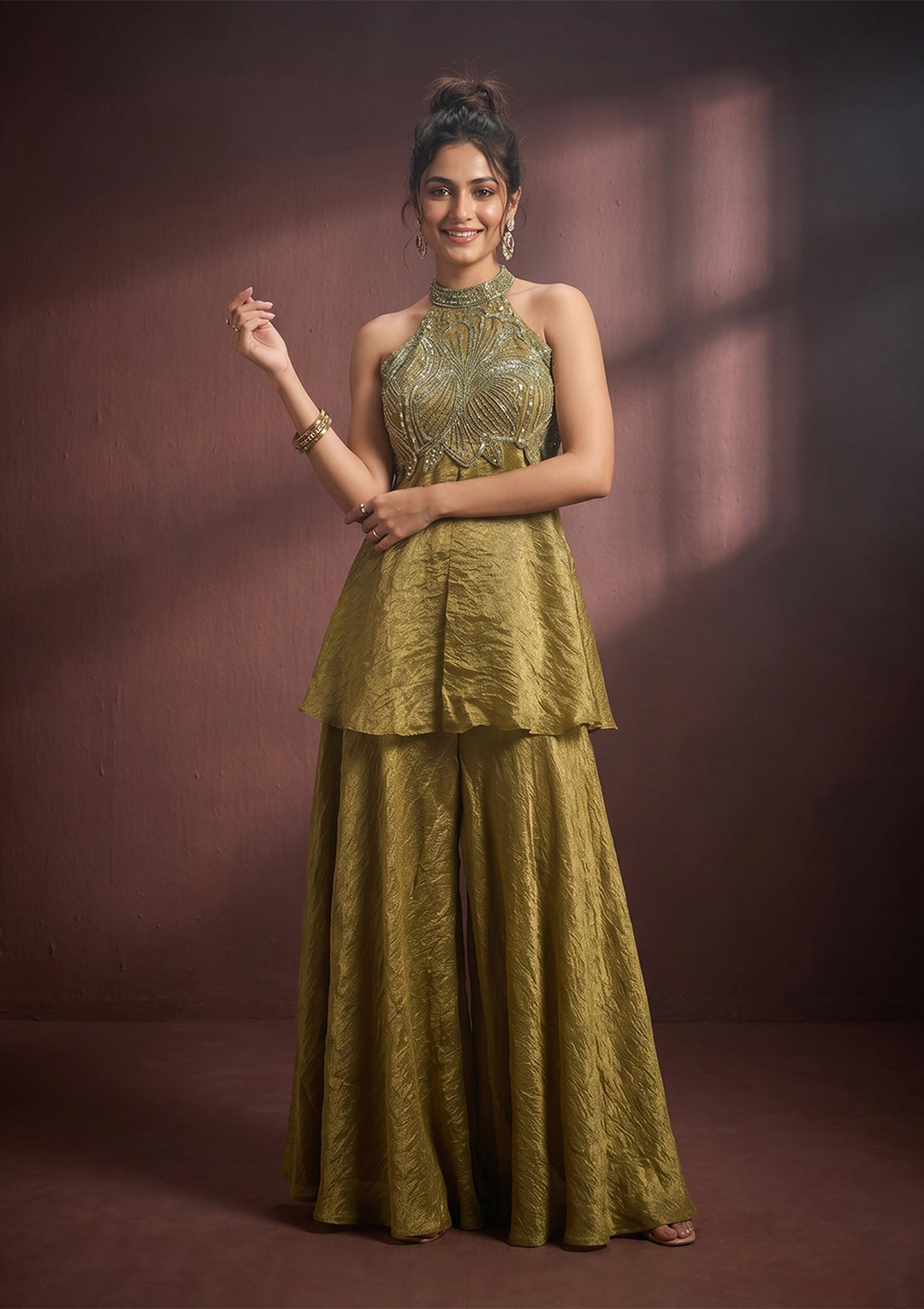 Mehendi Cutdana Tissue Readymade Salwar Suit