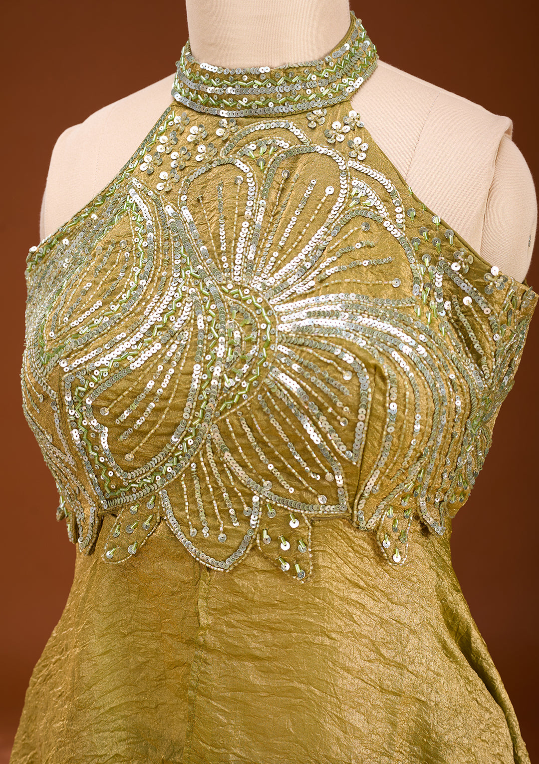 Mehendi Cutdana Tissue Readymade Salwar Suit