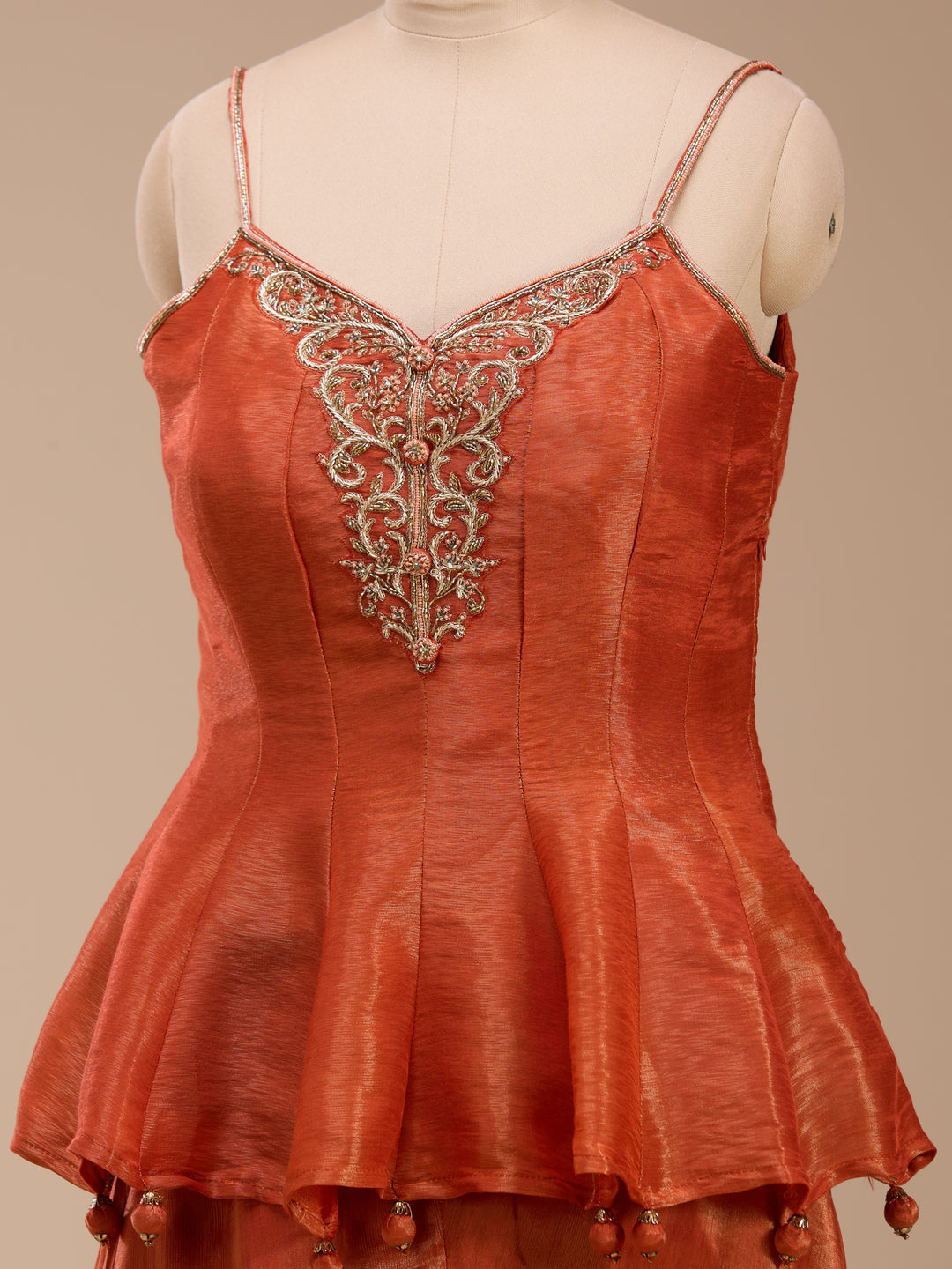 Rust Zardozi (Gold) Tissue Readymade Salwar Suit