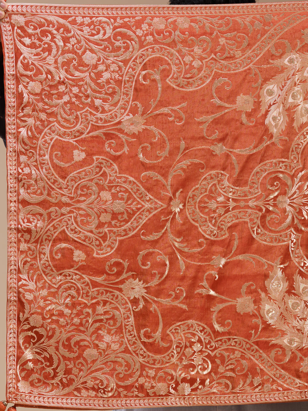 Rust Zardozi (Gold) Tissue Readymade Salwar Suit