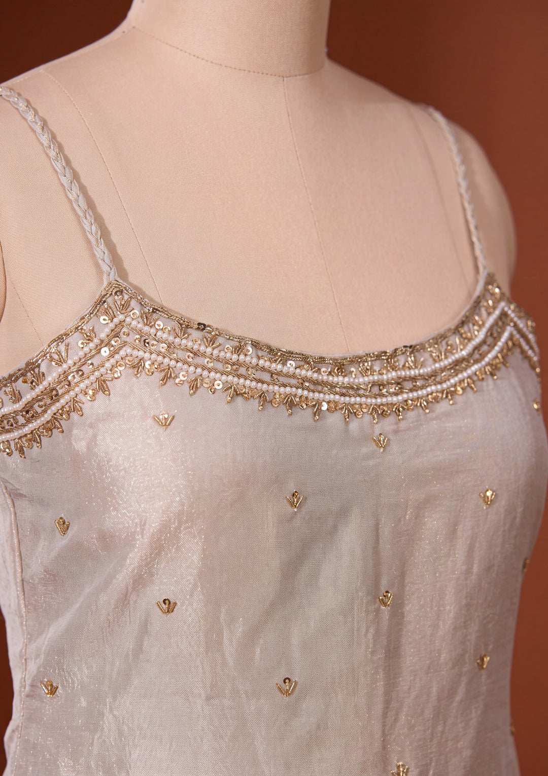 Cream Cutdana Tissue Readymade Salwar Suit
