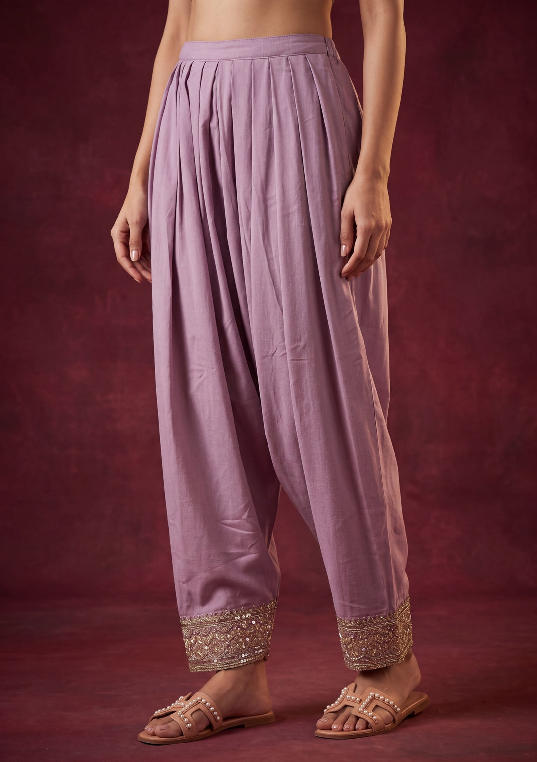 Lavender Soft Raw Silk Gold Zariwork Straight Kurta With Patiala And Dupatta