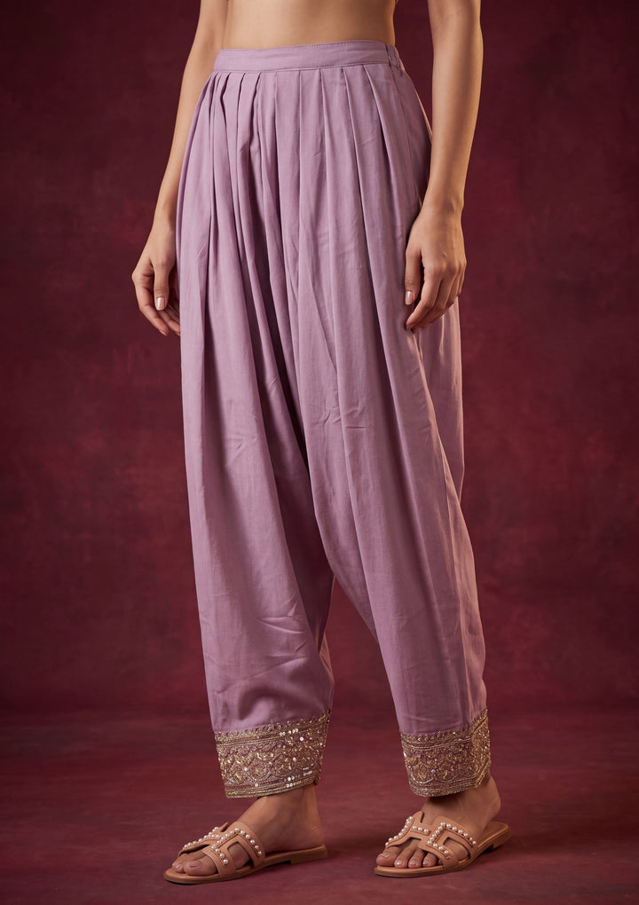 Lavender Soft Raw Silk Gold Zariwork Straight Kurta With Patiala And Dupatta