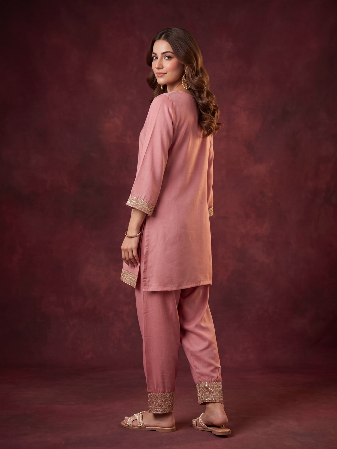 Peach Soft Raw Silk Gold Zariwork Straight Kurta With Patiala And Dupatta