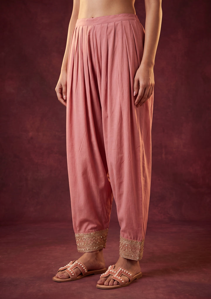 Peach Soft Raw Silk Gold Zariwork Straight Kurta With Patiala And Dupatta
