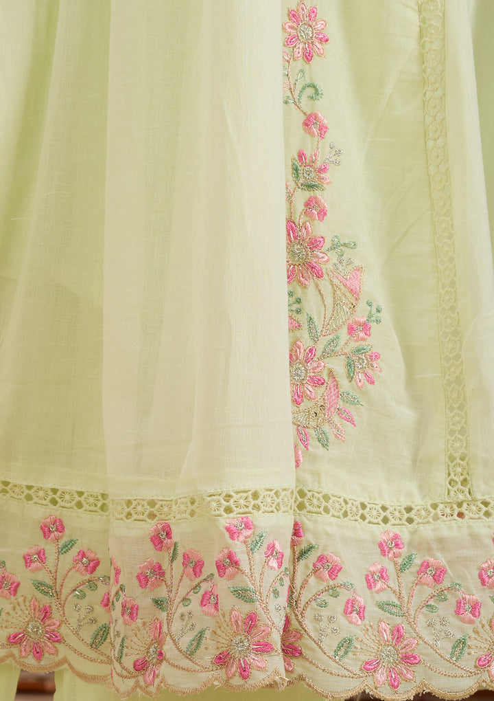 Pista Green Threadwork Cotton Readymade Salwar Suit