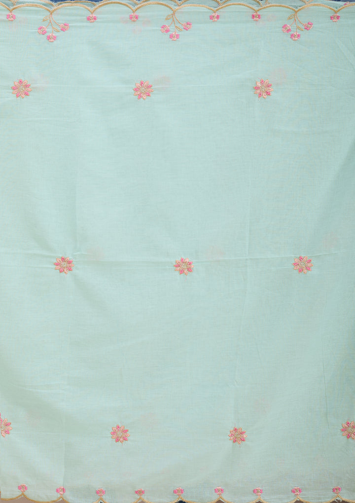 Sea Green Threadwork Cotton Readymade Salwar Suit