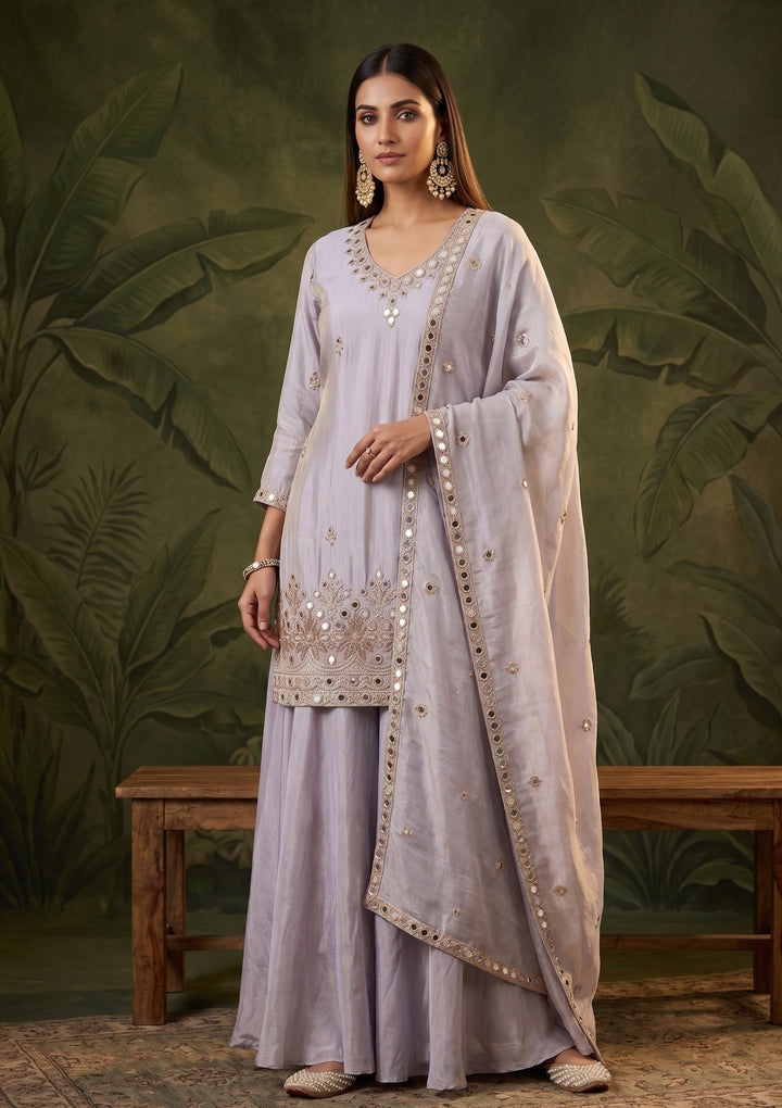 Lavender Mirrorwork Crepe Readymade Salwar Suit