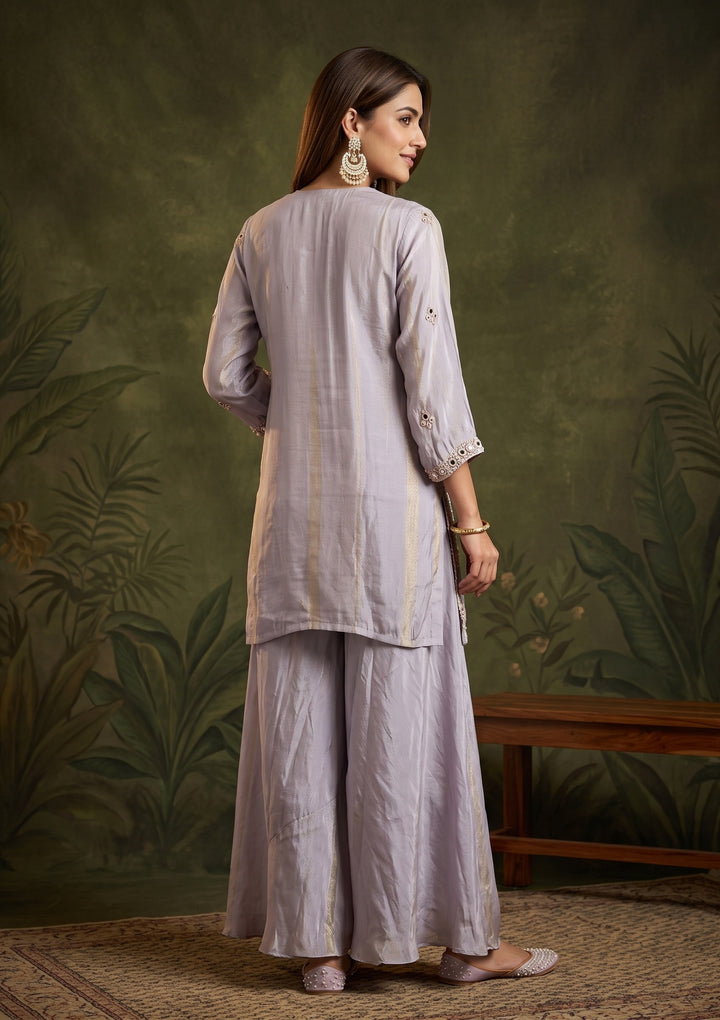 Lavender Mirrorwork Crepe Readymade Salwar Suit