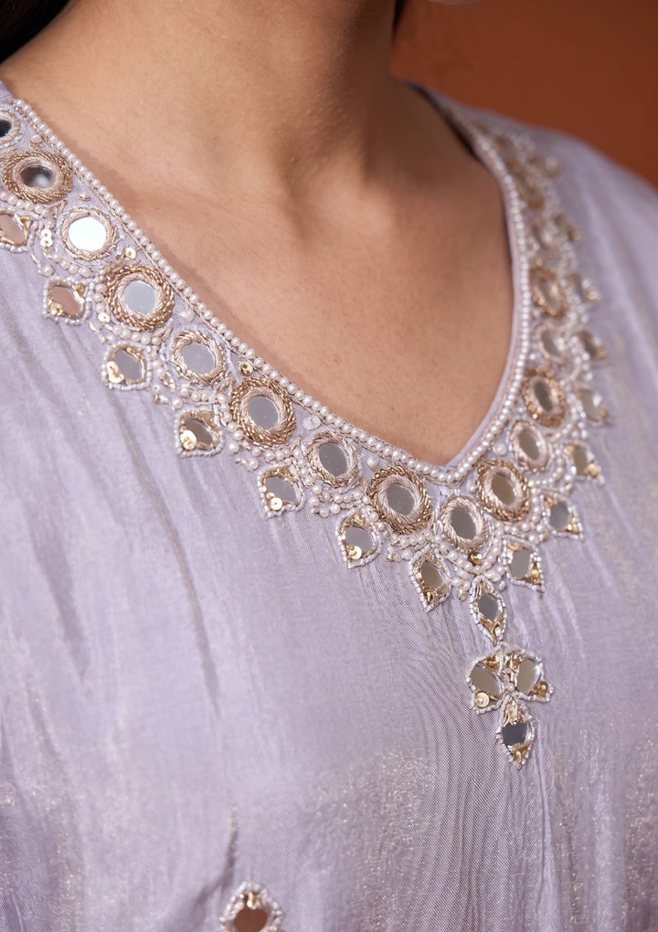 Lavender Mirrorwork Crepe Readymade Salwar Suit