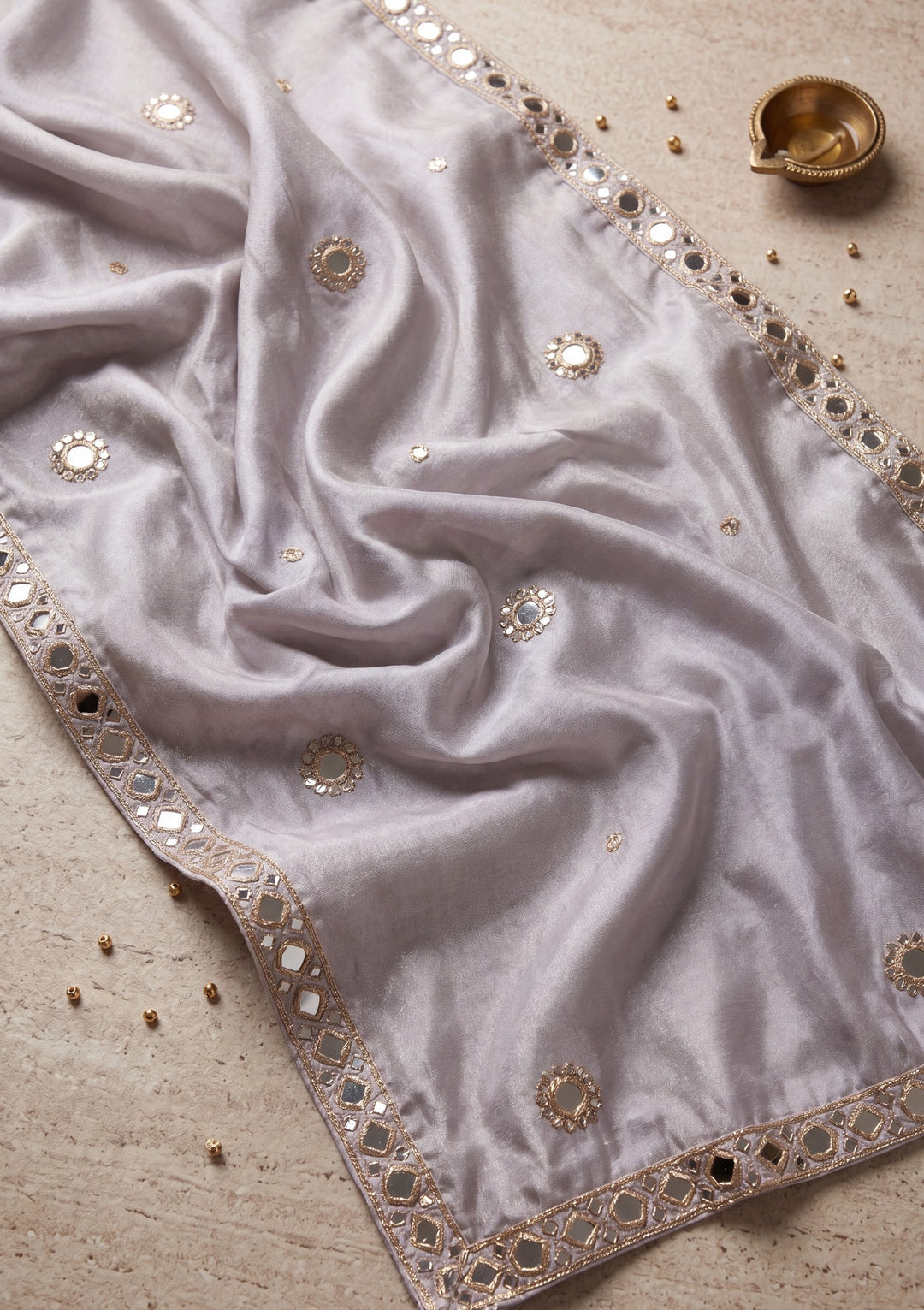 Lavender Mirrorwork Crepe Readymade Salwar Suit