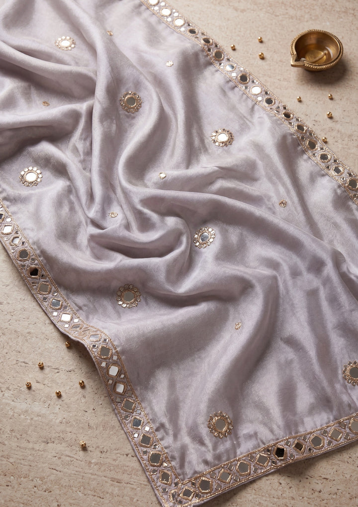 Lavender Mirrorwork Crepe Readymade Salwar Suit