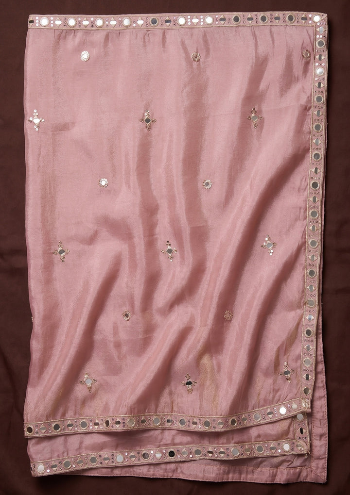 Onion Pink Mirrorwork Crepe Readymade Salwar Suit