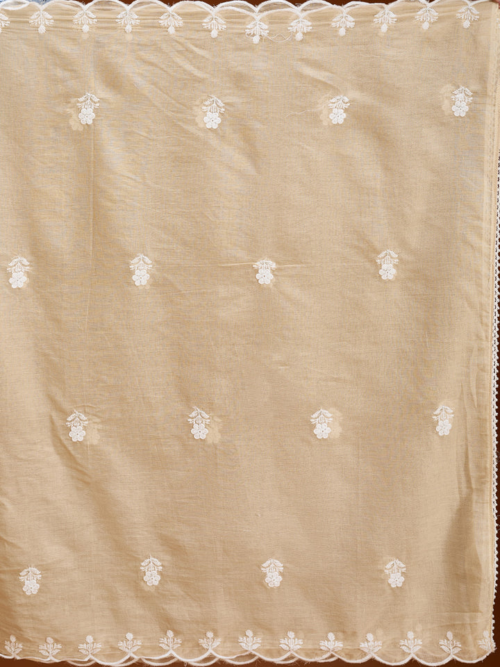 Beige Threadwork Cotton Readymade Salwar Suit