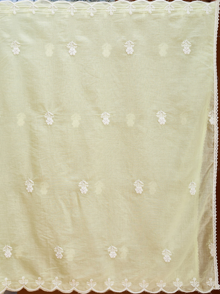 Lime Green Threadwork Cotton Readymade Salwar Suit