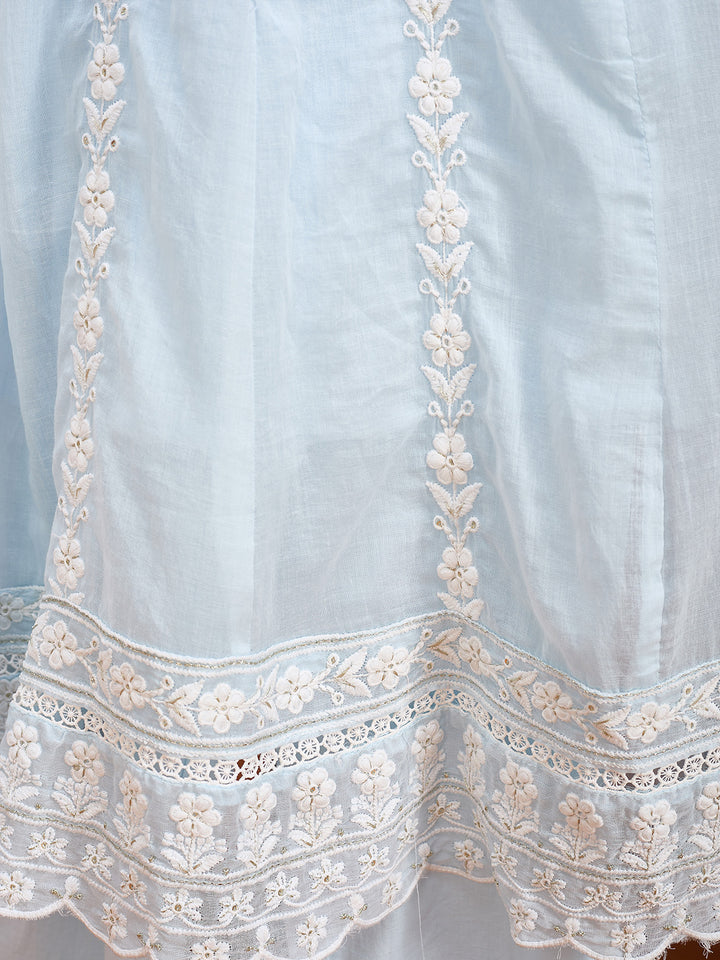 Sky Blue Threadwork Cotton Readymade Salwar Suit
