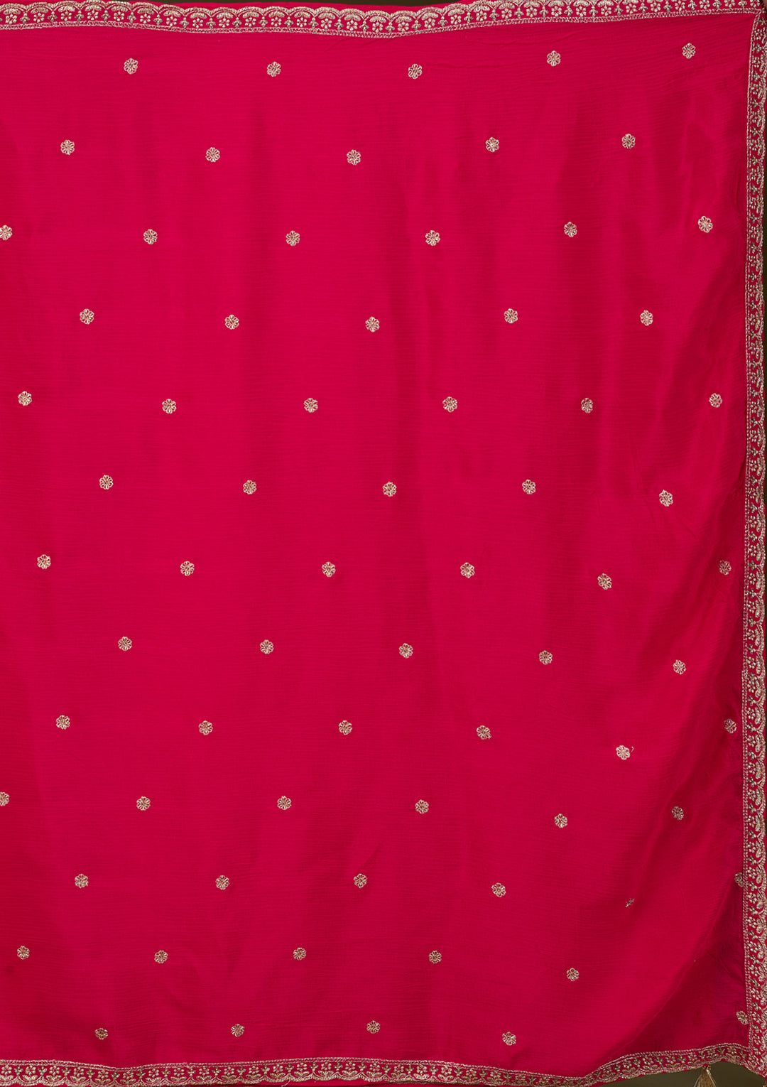 Rani Pink Chinon Gold Zariwork A Line Kurta With Palazzo And Dupatta