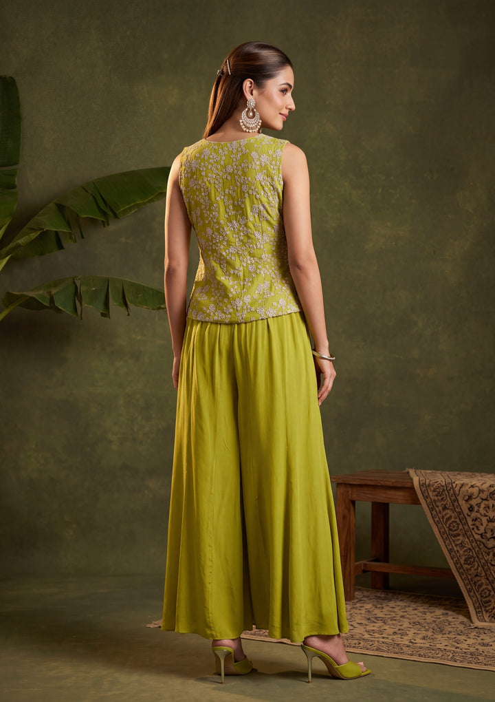 Parrot Green Zariwork (Gold) Chinon Readymade Salwar Suit