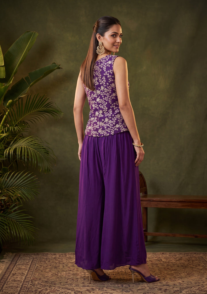 Purple Zariwork (Gold) Chinon Readymade Salwar Suit