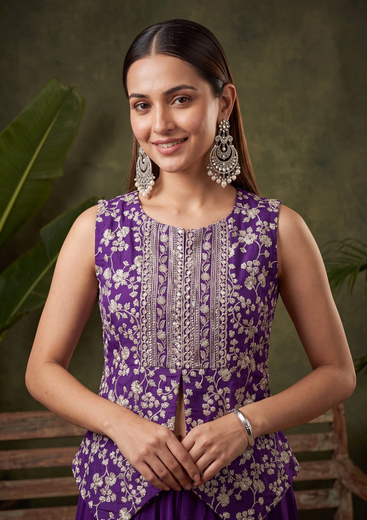 Purple Zariwork (Gold) Chinon Readymade Salwar Suit