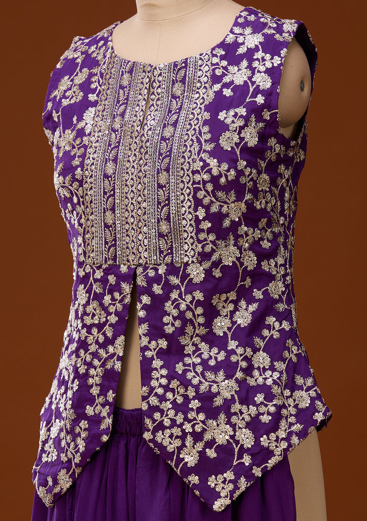 Purple Zariwork (Gold) Chinon Readymade Salwar Suit