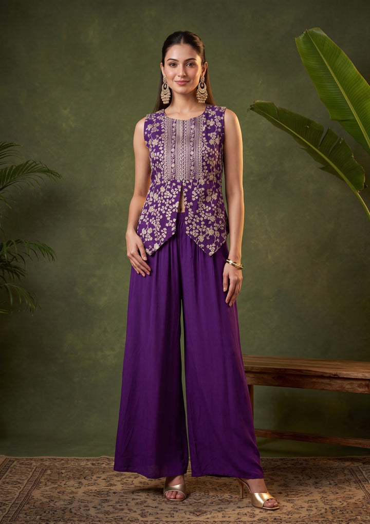 Purple Zariwork (Gold) Chinon Readymade Salwar Suit