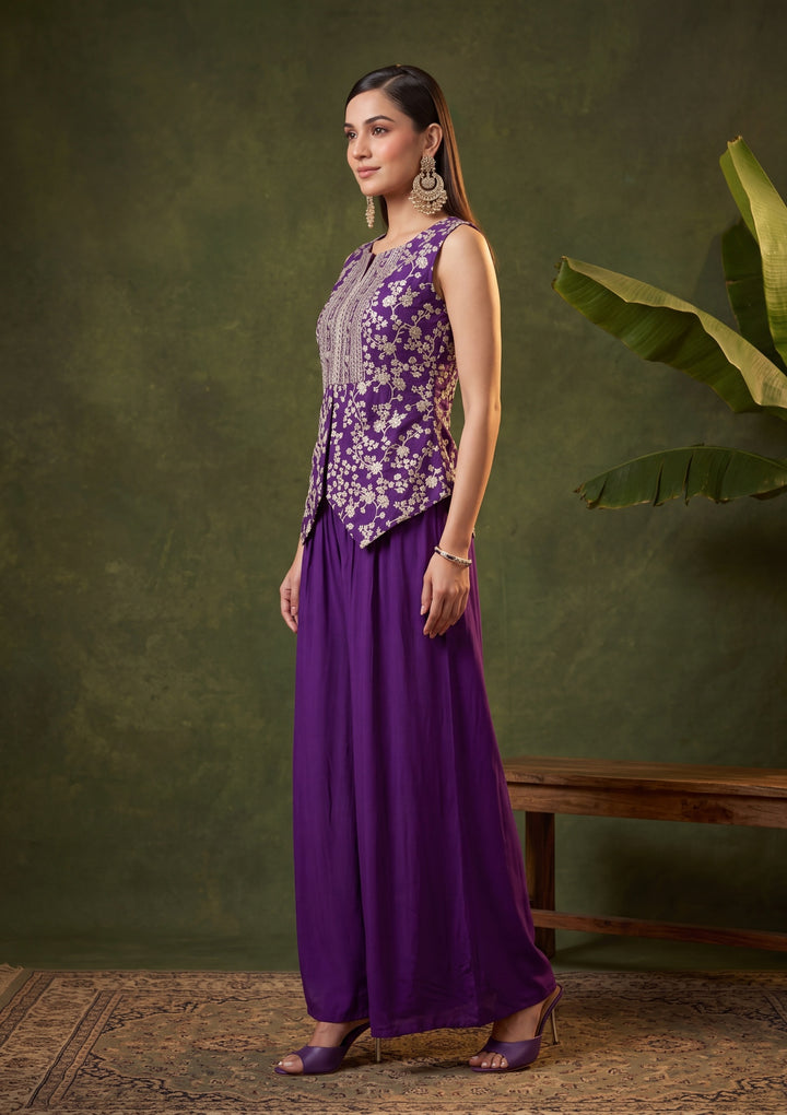 Purple Zariwork (Gold) Chinon Readymade Salwar Suit