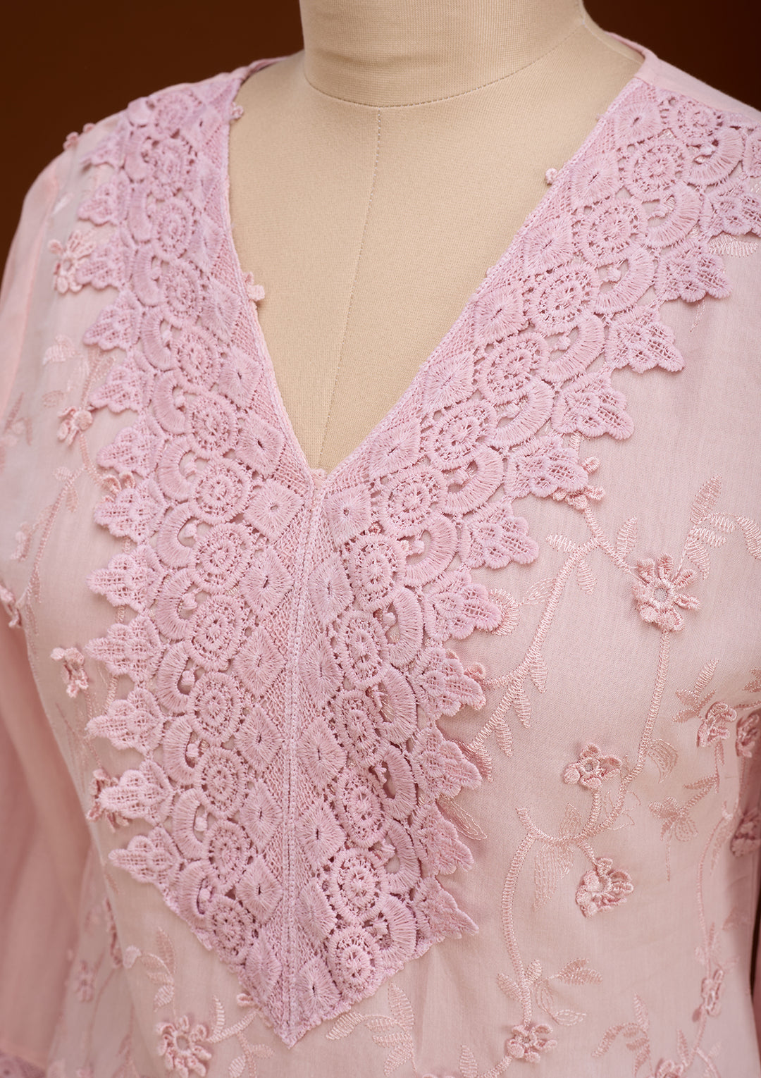 Baby Pink Threadwork Cotton Readymade Salwar Suit