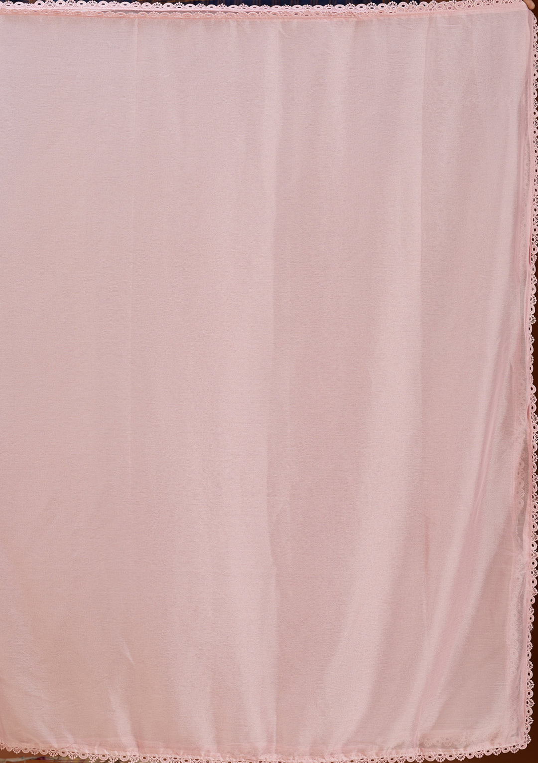 Baby Pink Threadwork Cotton Readymade Salwar Suit