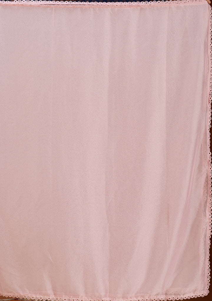 Baby Pink Threadwork Cotton Readymade Salwar Suit