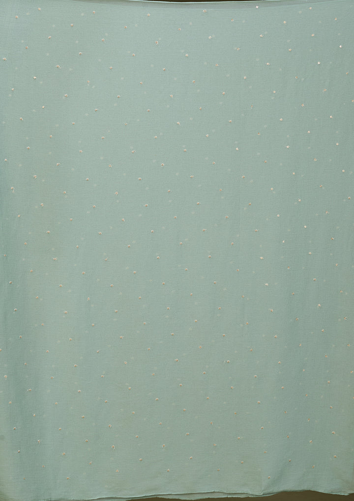 Sea Green Tissue Gold Zariwork Crop Top Kurta With Palazzo And Dupatta