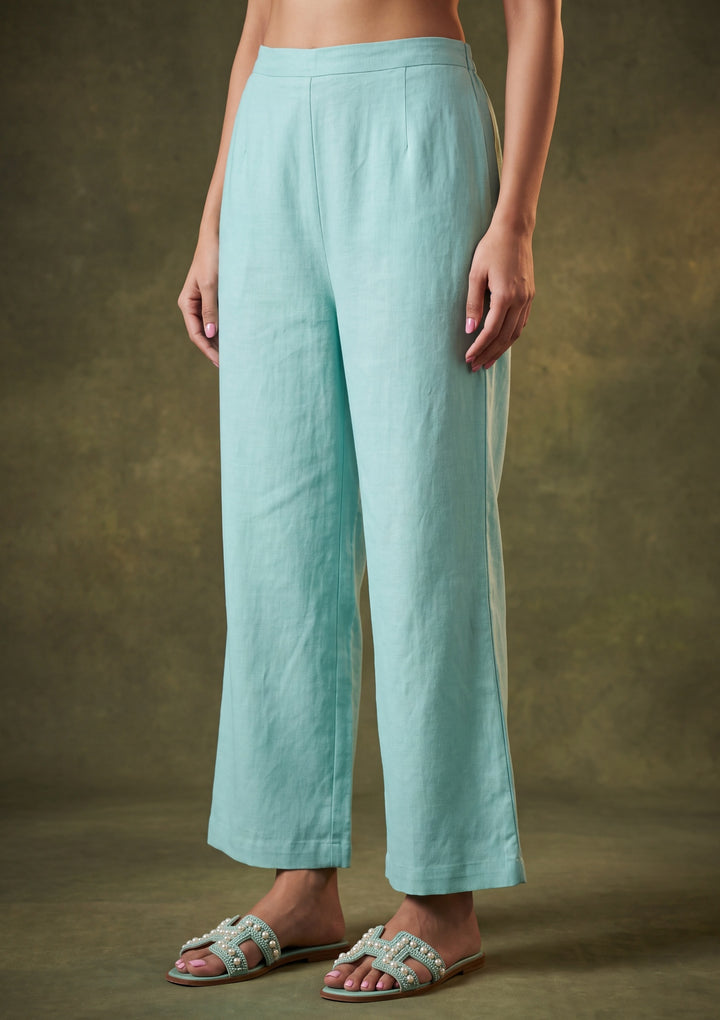 Sea Green Chanderi Threadwork Straight Kurta With Pant Regular And Dupatta