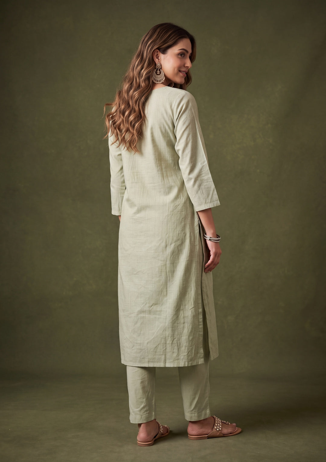Pista Green Chanderi Threadwork Straight Kurta With Pant Regular And Dupatta