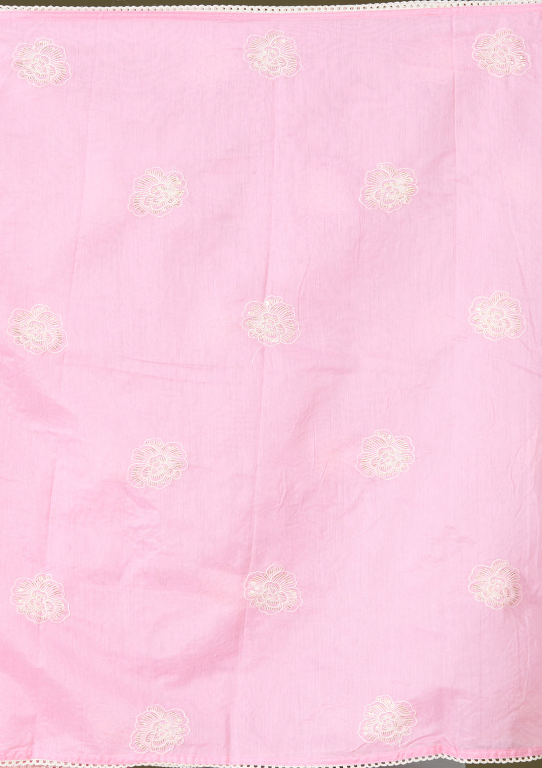 Baby Pink Chanderi Threadwork Straight Kurta With Pant Regular And Dupatta