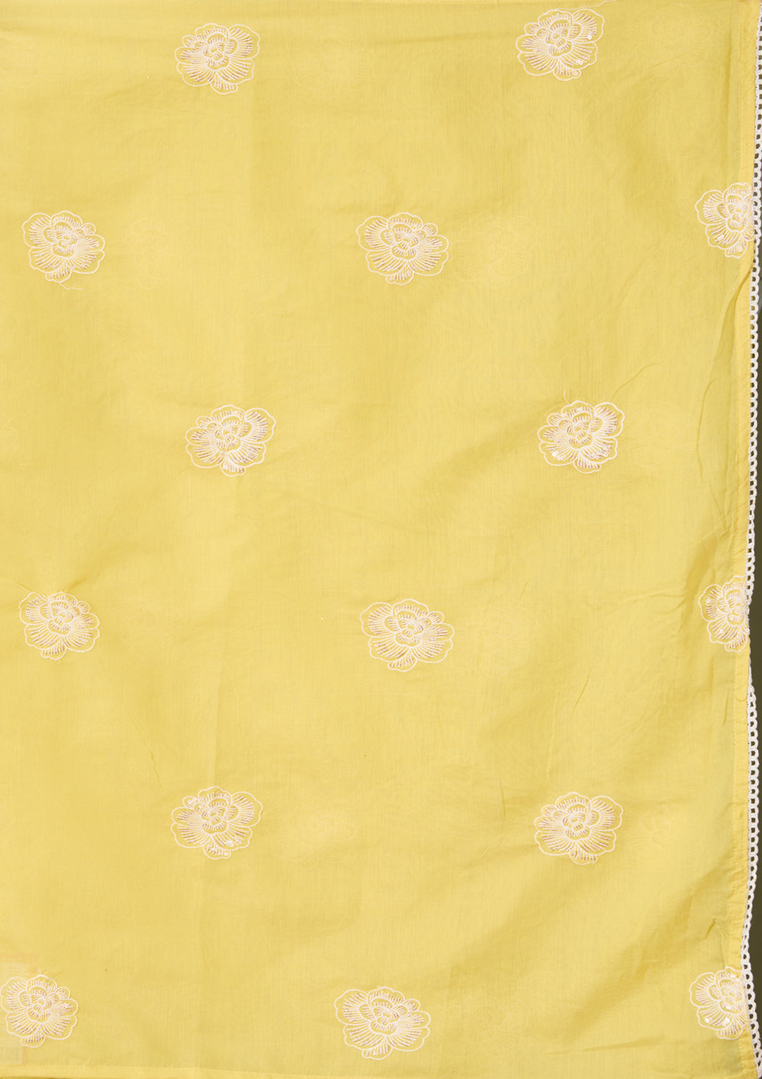 Yellow Chanderi Threadwork Straight Kurta With Pant Regular And Dupatta