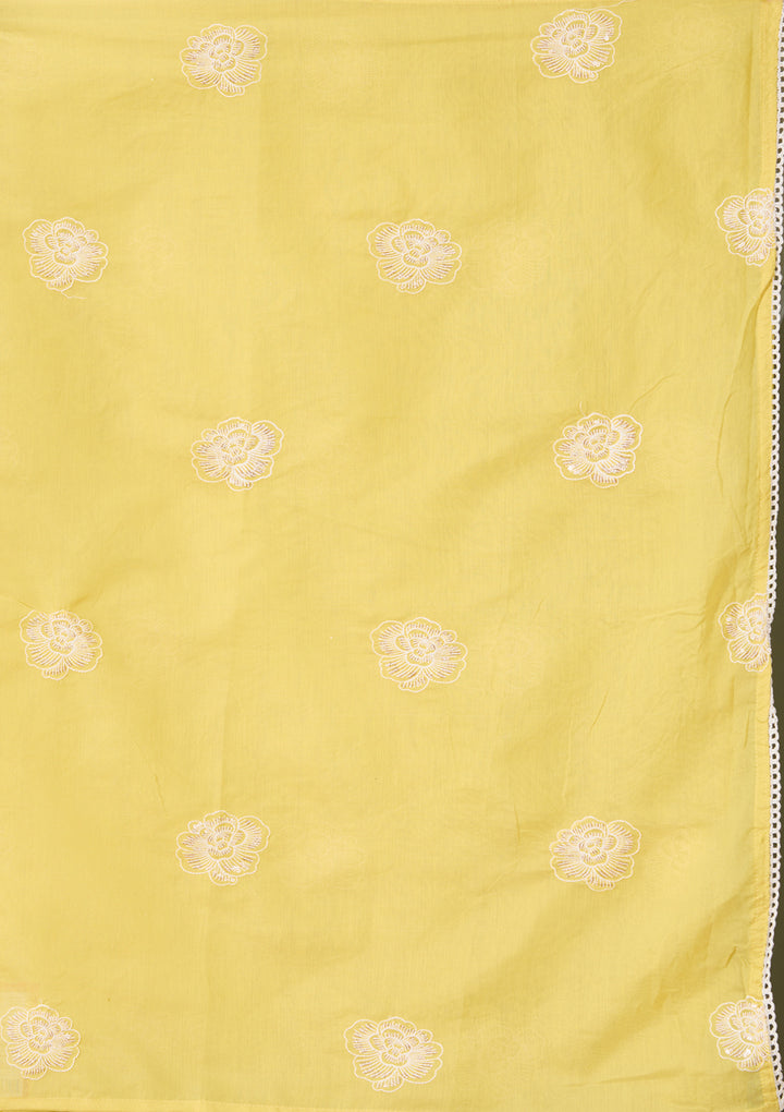 Yellow Chanderi Threadwork Straight Kurta With Pant Regular And Dupatta