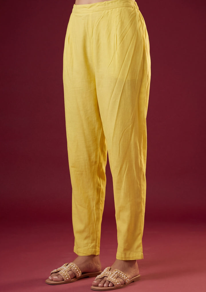 Yellow Chanderi Threadwork Straight Kurta With Pant Regular And Dupatta