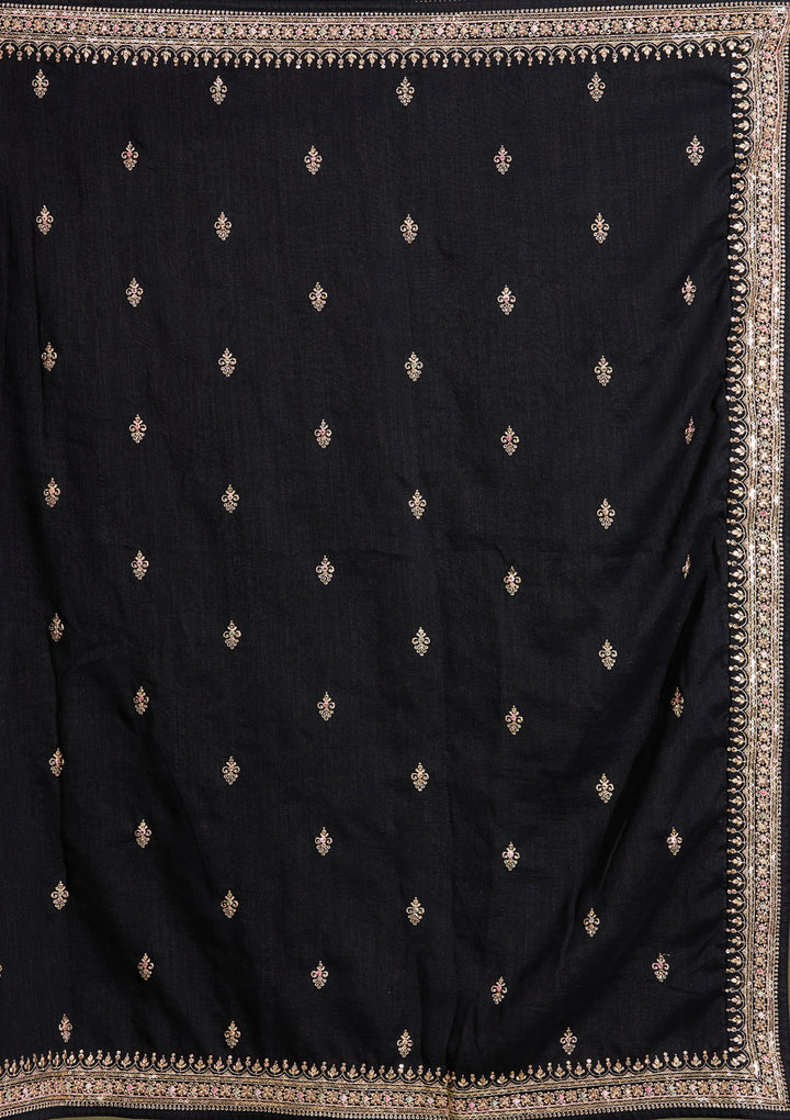 Black Soft Raw Silk Gold Zariwork Anarkali Kurta With Bottom And Dupatta