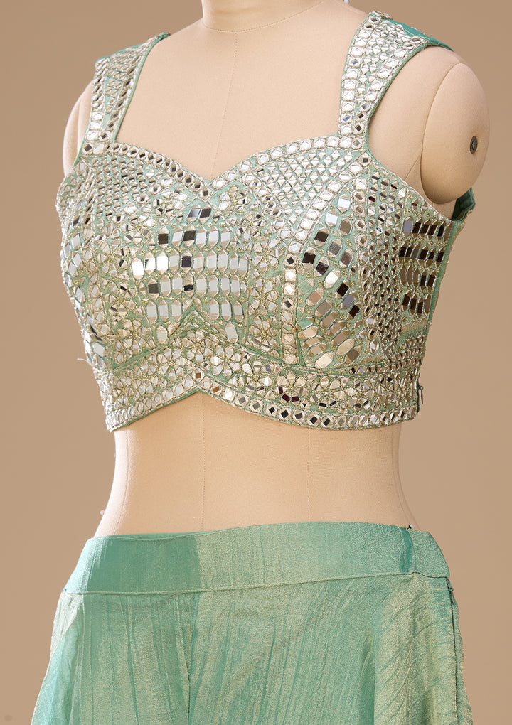 Sea Green Mirrorwork Tissue Readymade Salwar Suit