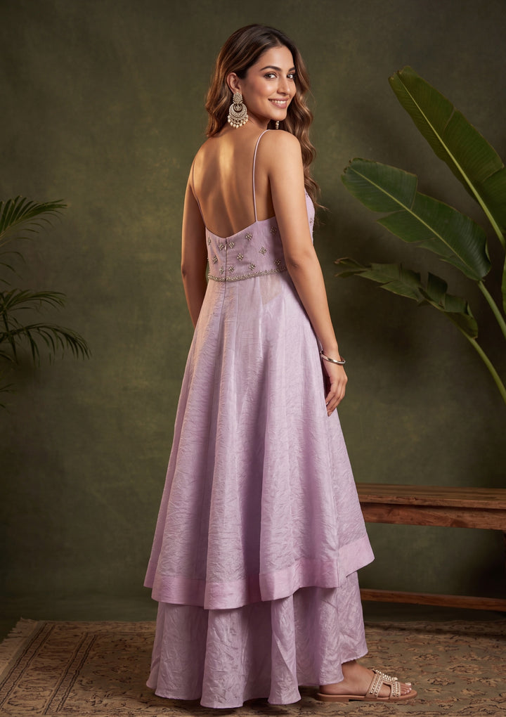 Light Lavender Mirrorwork Tissue Readymade Salwar Suit