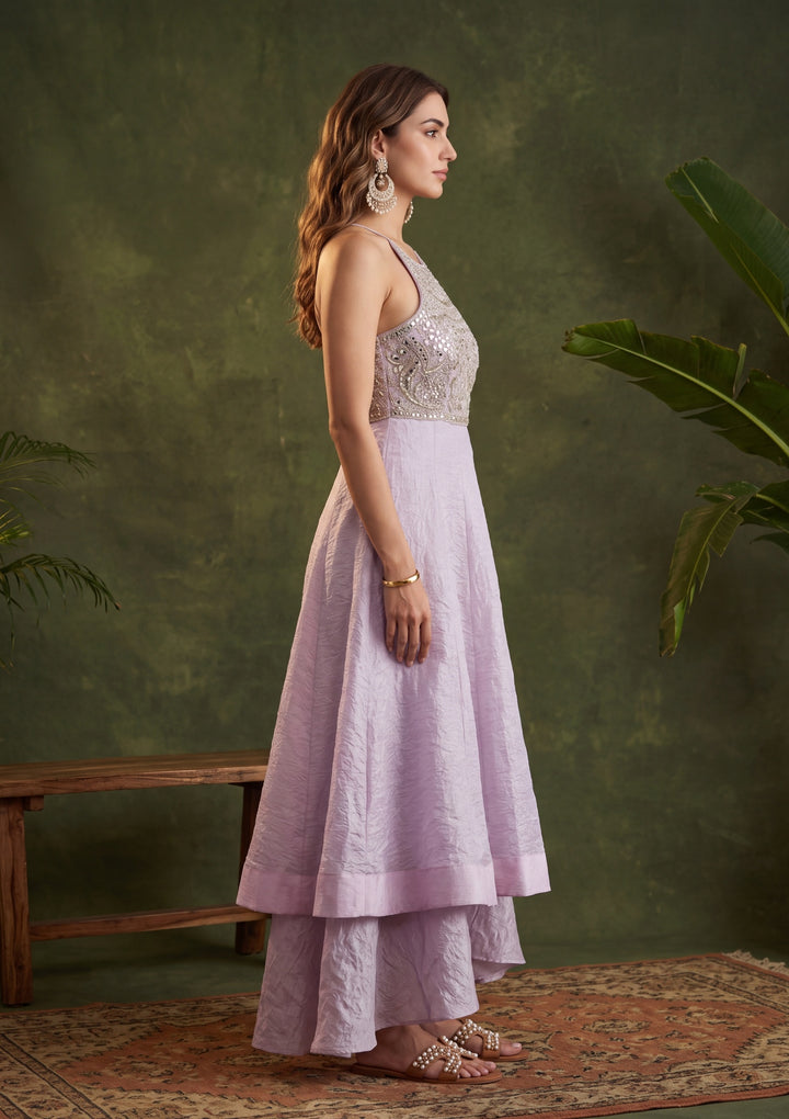 Light Lavender Mirrorwork Tissue Readymade Salwar Suit