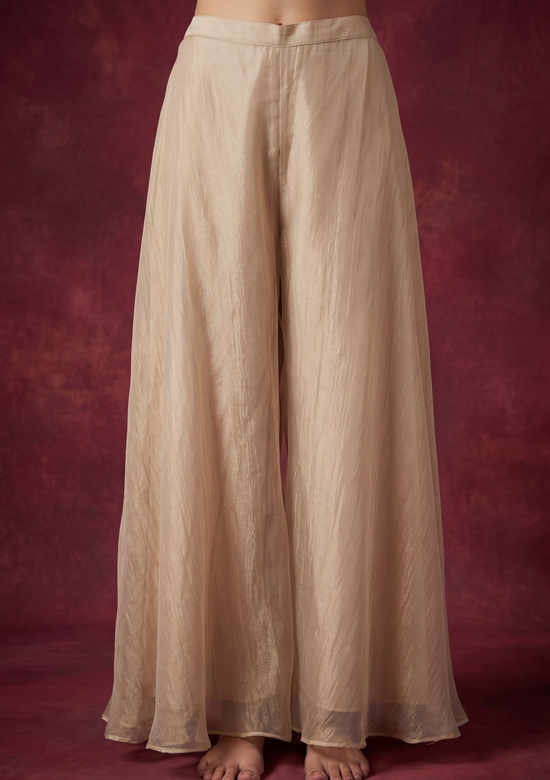Beige Tissue Cutdana Jacket Kurta With Palazzo And Dupatta